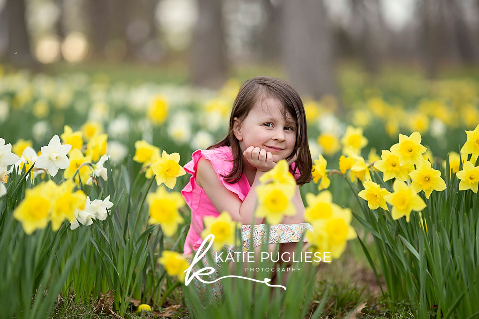 Toddler girl in daffodil field