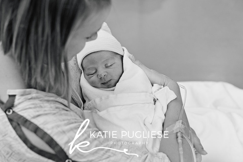 black and white newborn hospital photo